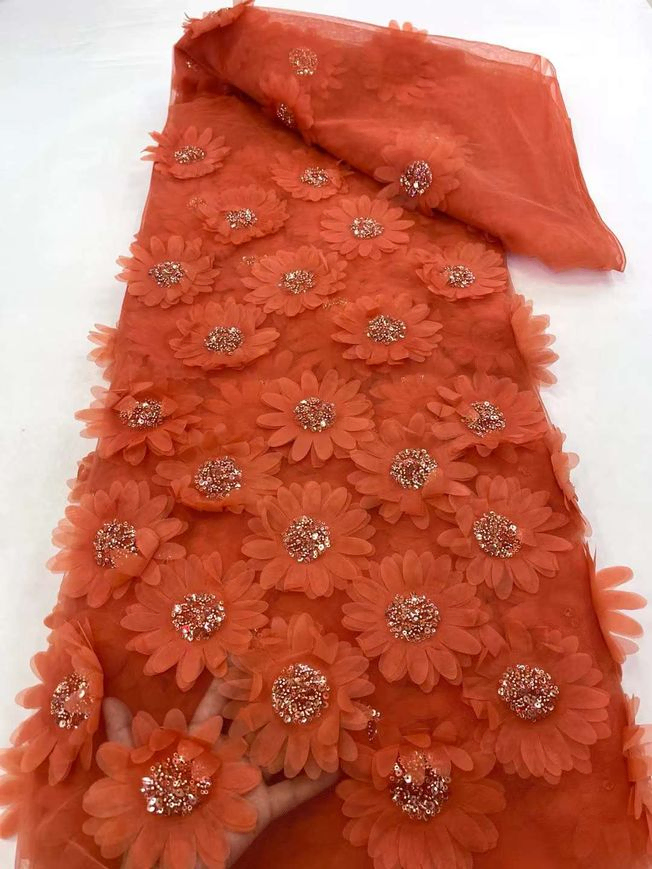 High Quality Flowered beaded Fabric Material 2024HA33