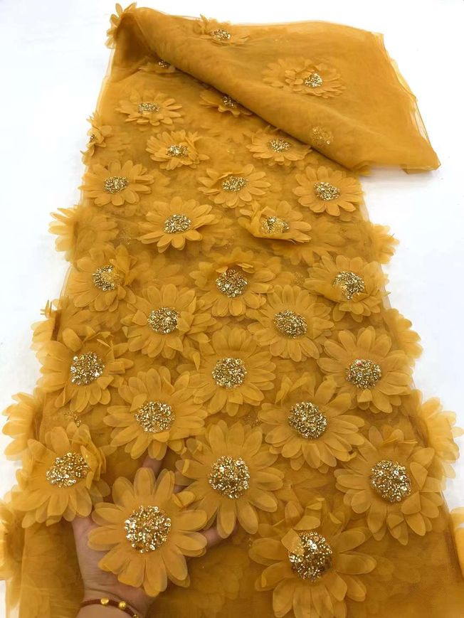 High Quality Flowered beaded Fabric Material 2024HA34