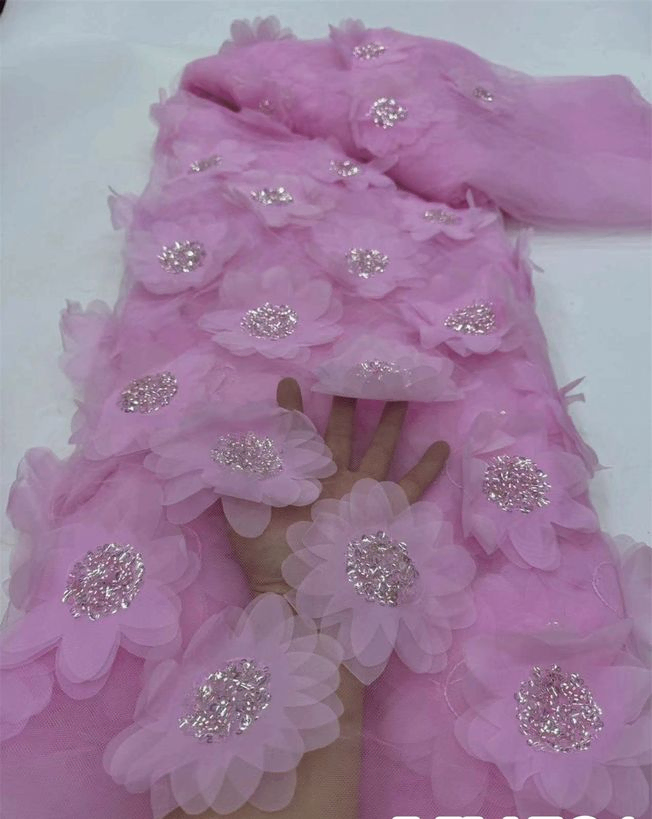 High Quality Flowered beaded Fabric Material 2024HA32